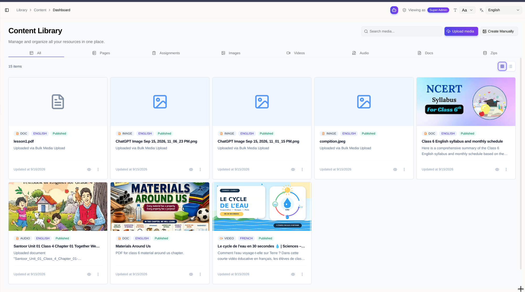 Content Library grid view before the redesign